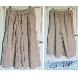 Oak + Fort Tan Pinstriped Drawstring Elastic Waist Wide Leg Pants 35881